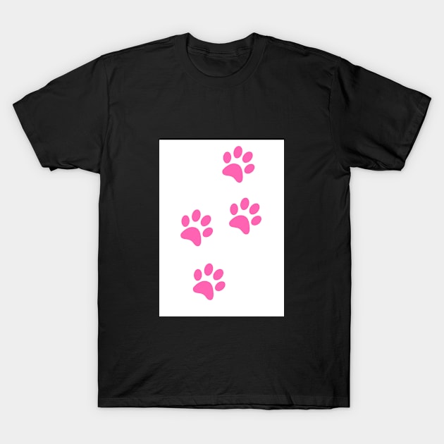 Pink Paw-prints on a white surface T-Shirt by Blue Butterfly Designs 